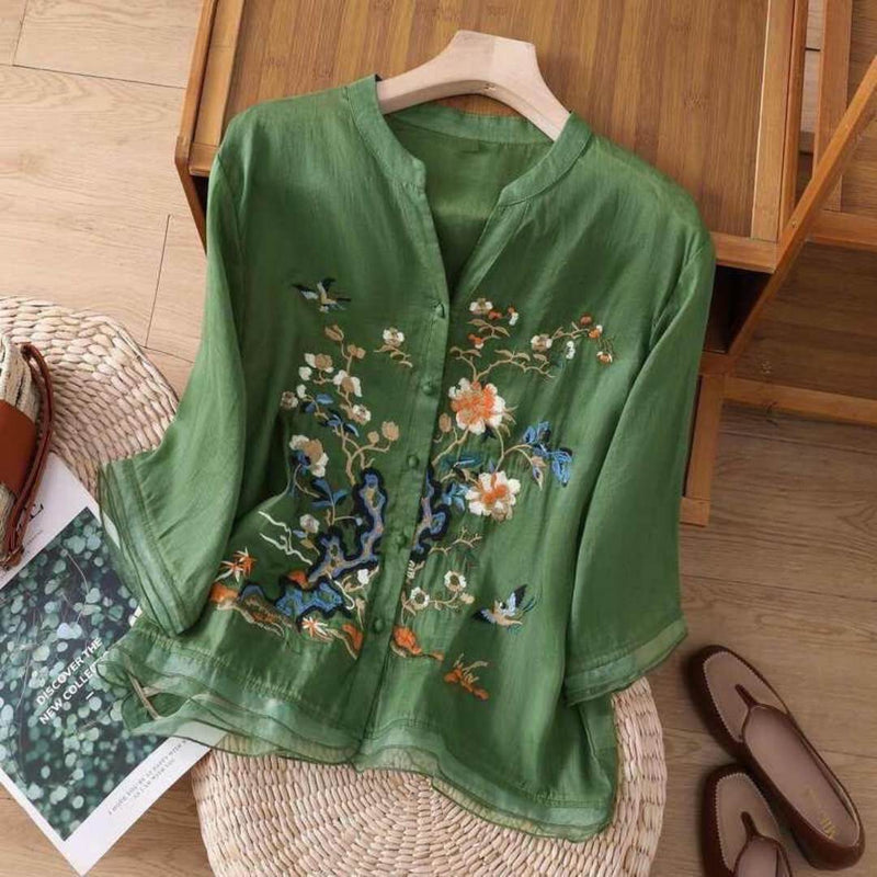 Embroidery Casual Wear Crew Neck Half Sleeve Tunics