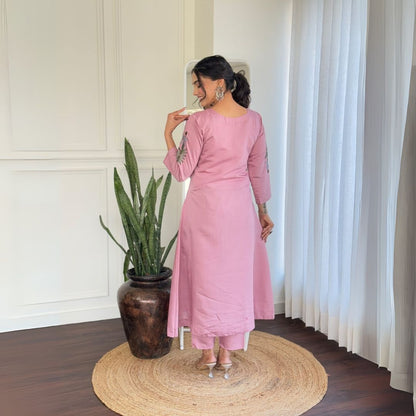 Lavender Embroidered Chanderi Silk Suit Set with Organza Dupatta