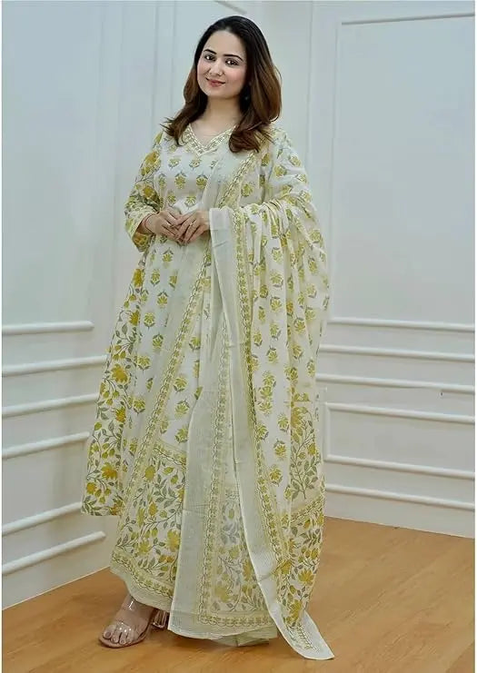 Buy Yellow Cotton Afghani Kurti With Pant & Dupatta Set  Women’s Fashion Online - We Shine