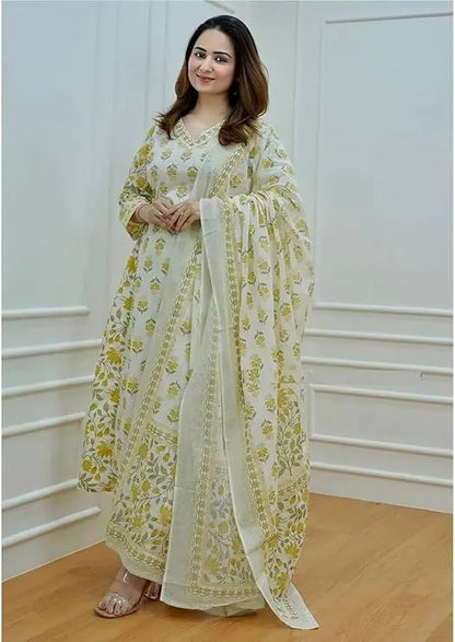 Buy Yellow Cotton Afghani Kurti With Pant & Dupatta Set  Women’s Fashion Online - We Shine