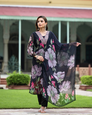 Women Floral Printed Kurta Set with Dupatta | Elegant Ethnic Wear