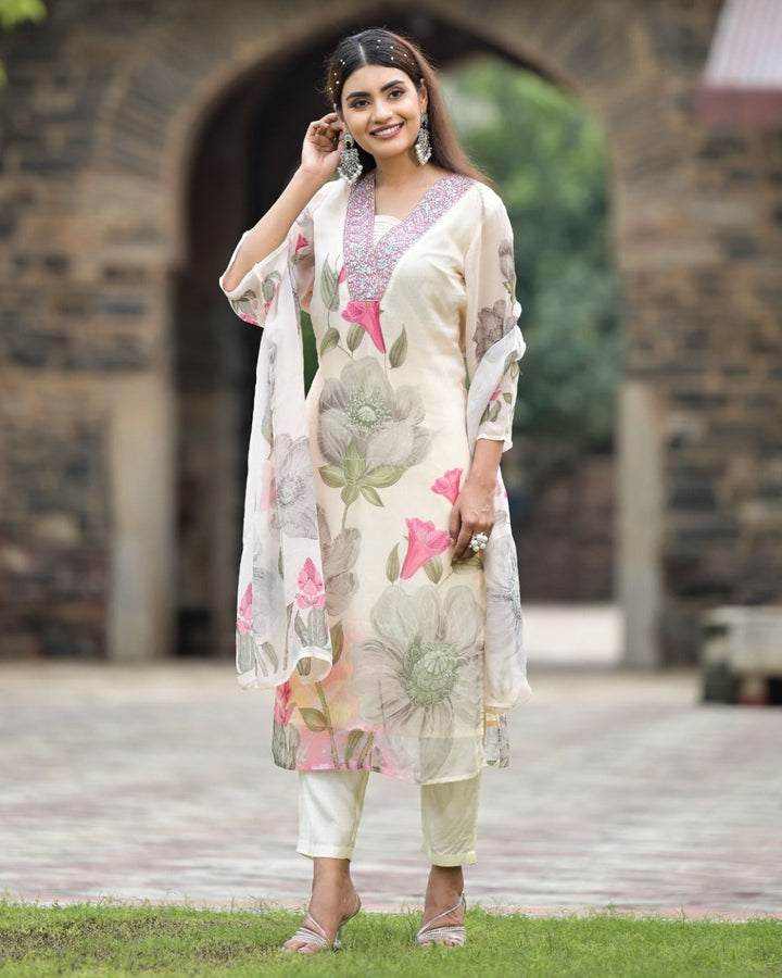 Women Floral Printed Kurta Set with Dupatta | Elegant Ethnic Wear