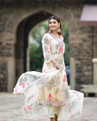 Women Floral Printed Kurta Set with Dupatta | Elegant Ethnic Wear