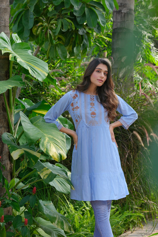Buy Rayon Heavy Embroidery Sky Tunic  Women’s Fashion Online - We Shine