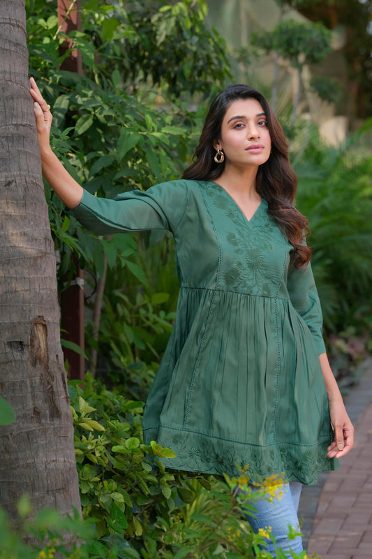 Buy Heavy Silk Green Embroidery Tunic Women’s Fashion Online - We Shine India