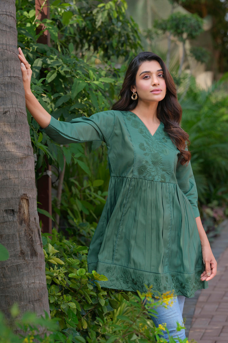 Heavy Silk Green Embroidery Tunic