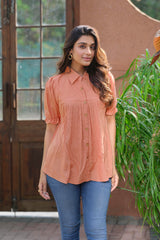 Heavy Rayon Solid Peach Half Sleeve Shirt