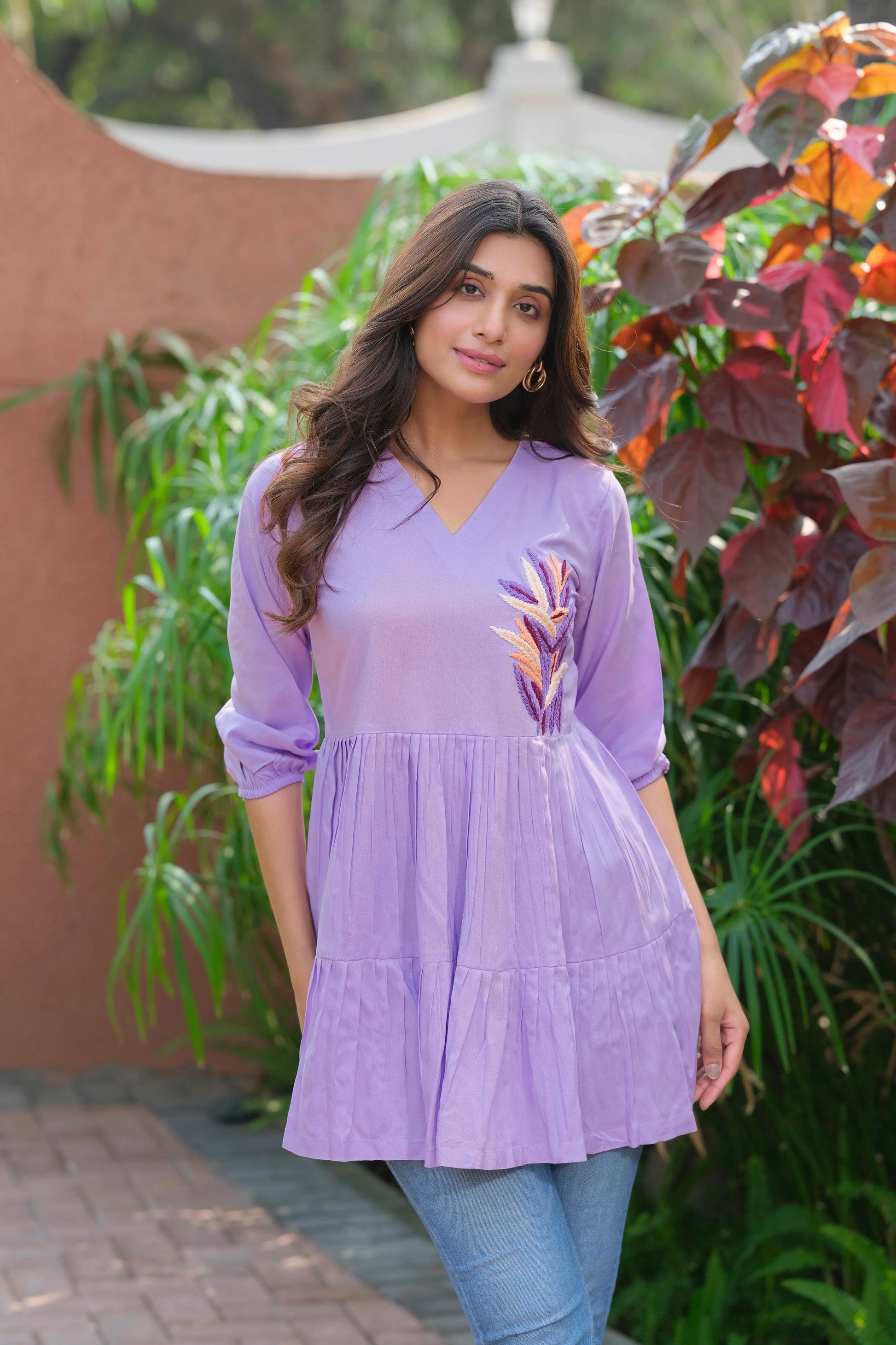 Buy Heavy Rayon With Handwork Lavender Tunic  Women’s Fashion Online - We Shine