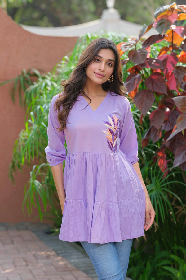 Casual Heavy Rayon With Handwork Lavender Tunic