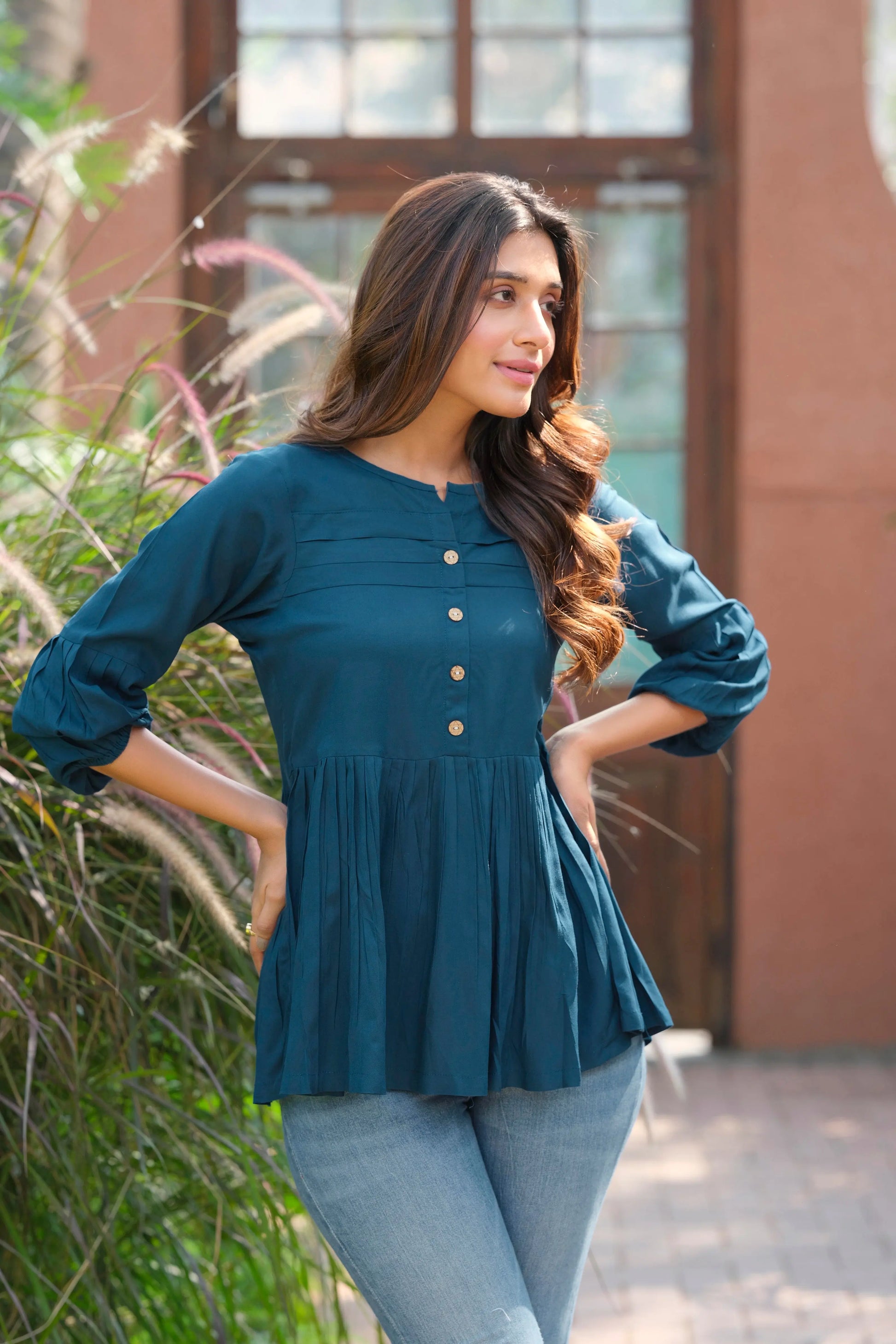 Buy Heavy Rayon Solid Teal Blue Tunic  Women’s Fashion Online - We Shine