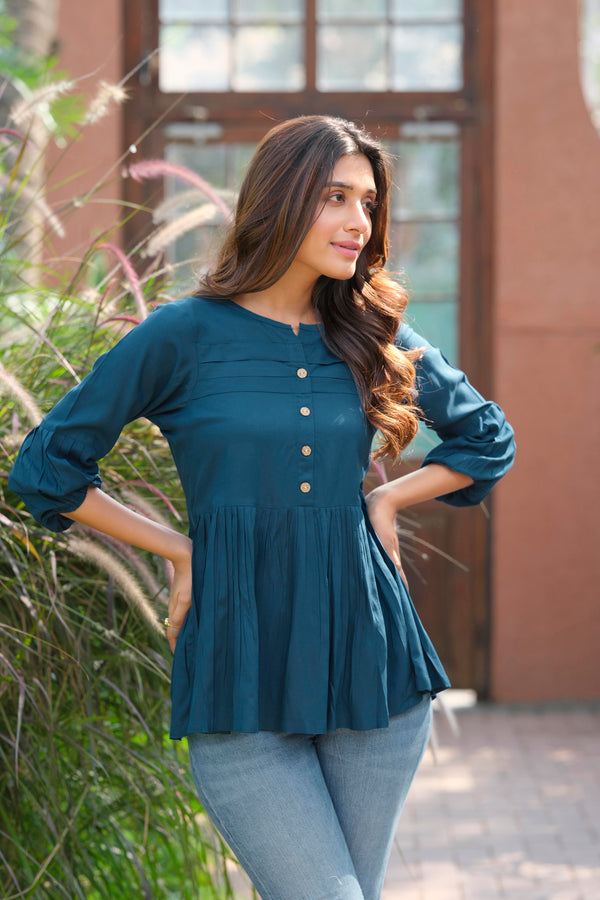 Heavy Rayon Solid Teal Blue Tunic