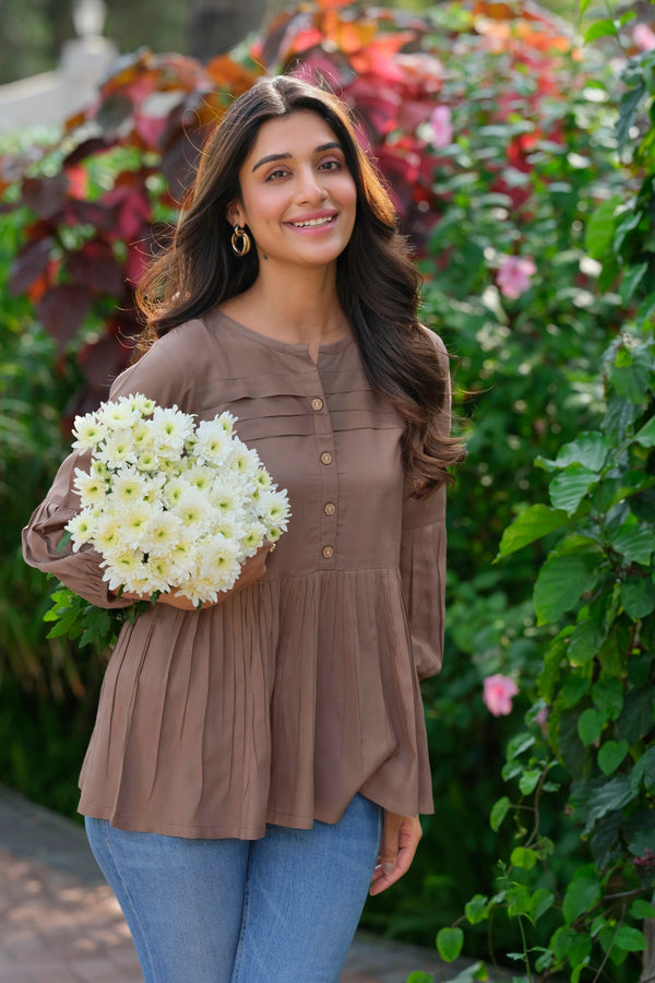 Casual Heavy Rayon Solid Chocolate Tunic