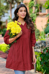Buy Heavy Silk Maroon Embroidery Tunic Women’s Fashion Online - We Shine India