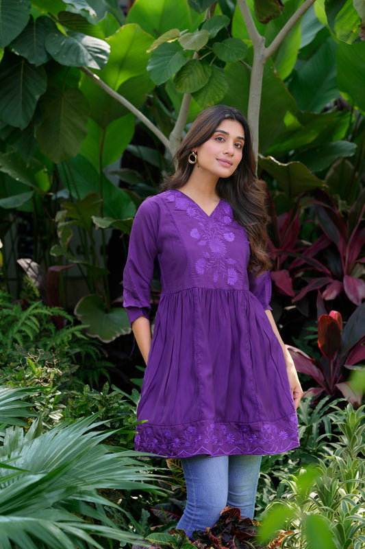 Heavy Silk Purple Embroidery Tunic