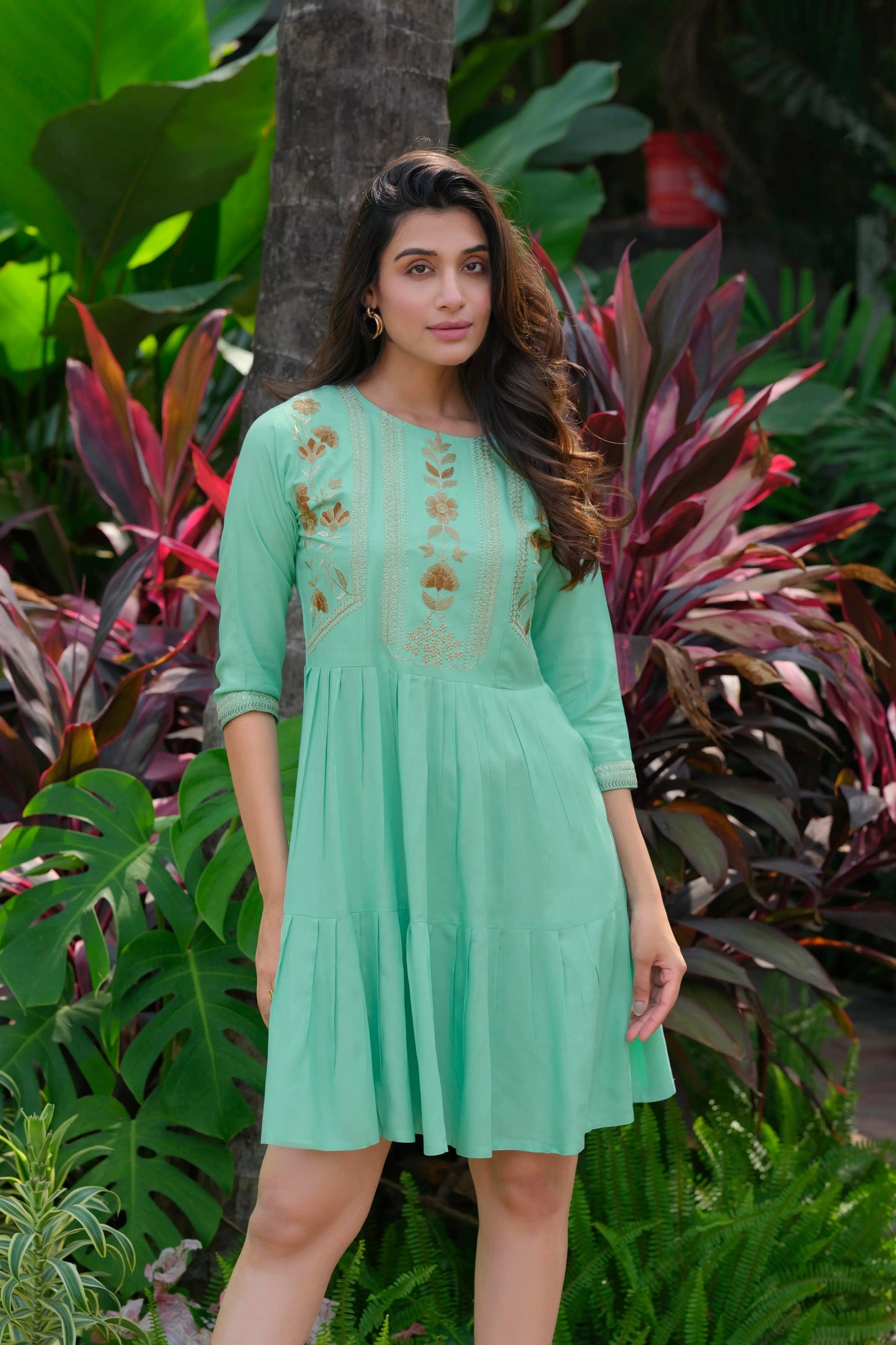 Buy Rayon Heavy Embroidery Green Tunic  Women’s Fashion Online - We Shine