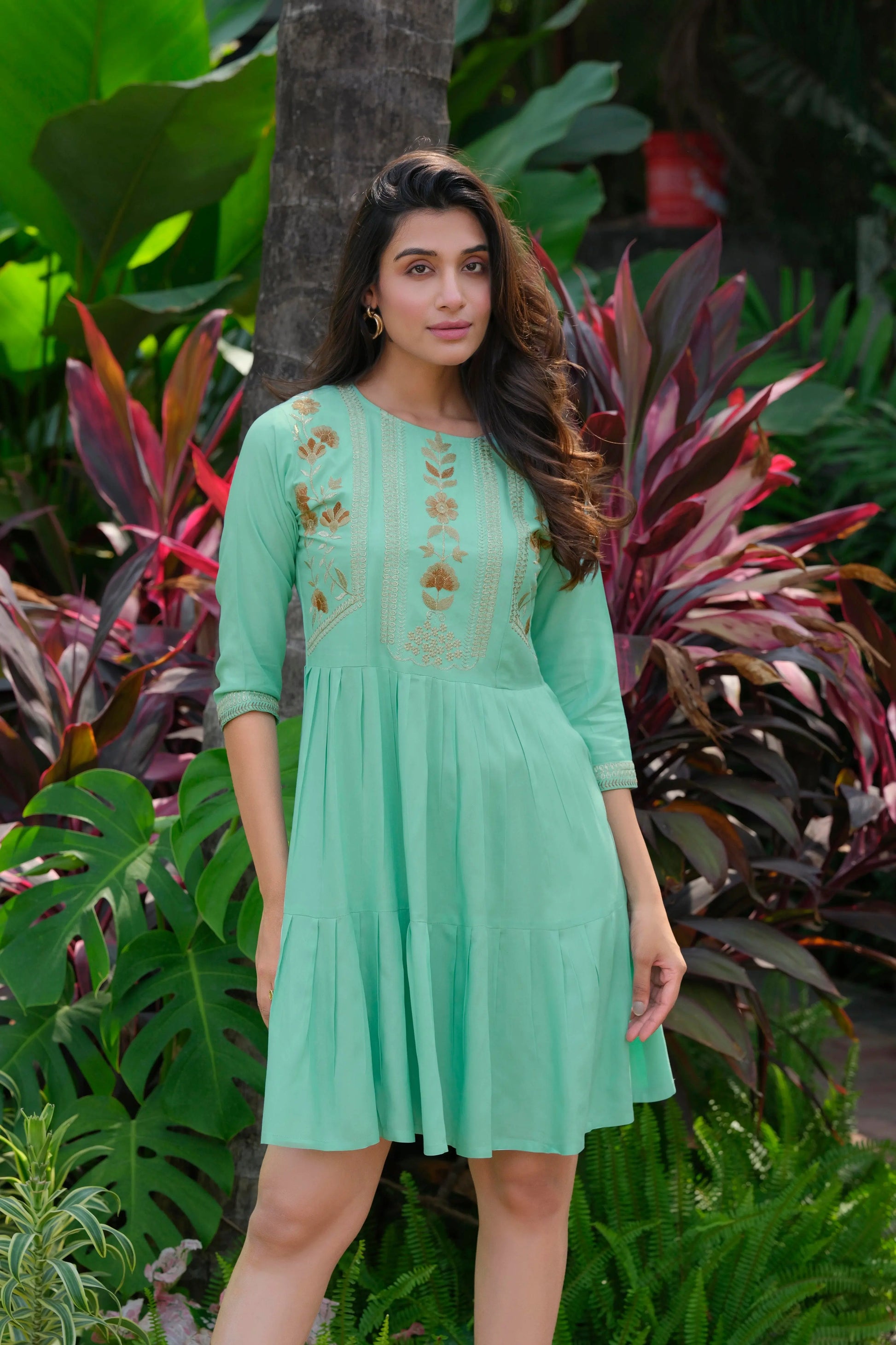 Buy Rayon Heavy Embroidery Green Tunic  Women’s Fashion Online - We Shine