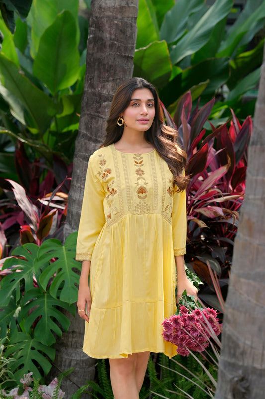 Buy Rayon Heavy Embroidery Mustard Tunic  Women’s Fashion Online - We Shine
