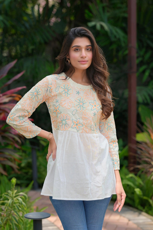 Buy Pure Cotton Heavy Embroidery White Tunic  Women’s Fashion Online - We Shine