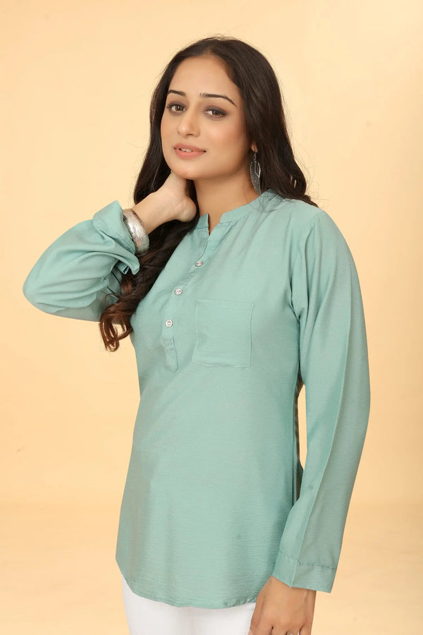 Casual Wear Stylish Green Plain Tunic
