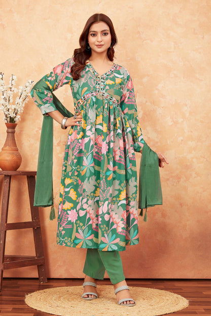 Buy Green Floral Alia Cut Printed Suit Set Women’s Fashion Online - We Shine India
