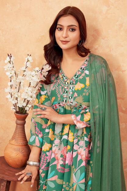 Buy Green Floral Alia Cut Printed Suit Set Women’s Fashion Online - We Shine India