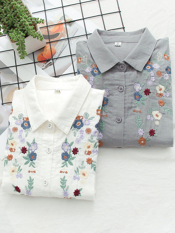 Women's Floral Embroidery Cotton Shirt