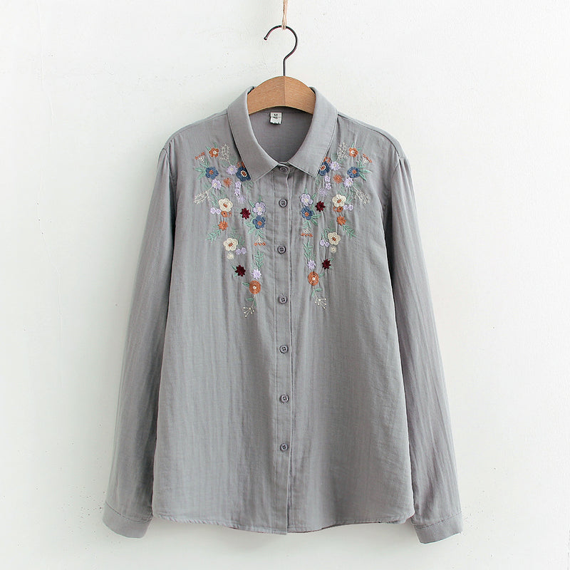 Women's Floral Embroidery Cotton Shirt