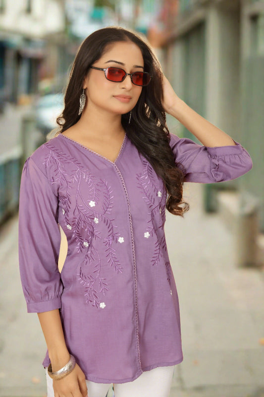 Buy EMBROIDERY STYLIISH NECK TOP Women’s Fashion Online - WE SHINE India