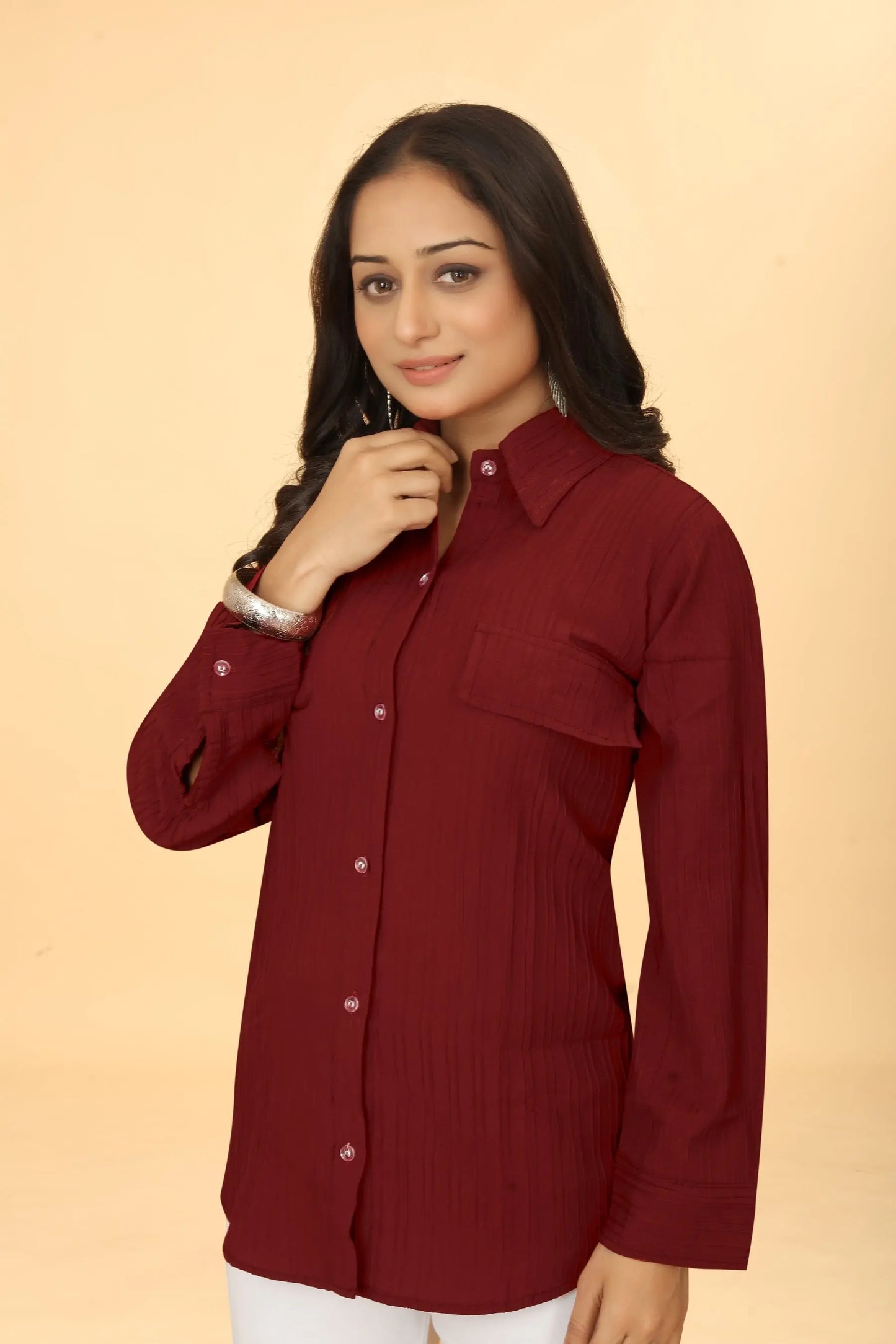 Buy Women's Button Down Collar Neck Top Women’s Fashion Online - We Shine India