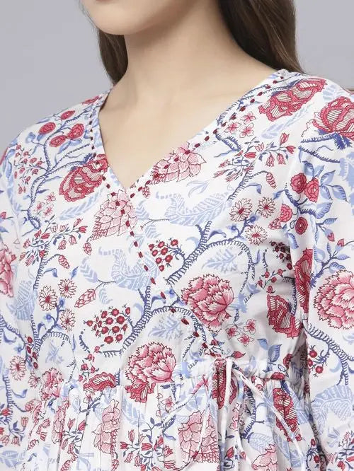 Buy White & Red Rayon Floral Print Top Women’s Fashion Online - We Shine India