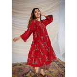 The Indian Ethnic Co. Red Ajrakh Cotton Jhabba Kali Co-ord