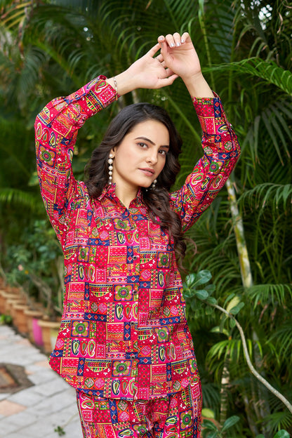 Buy Trendy & Comfort Pure Rayon Red Co-ord Set for Regular & Night Wear Women’s Fashion Online - WE SHINE India