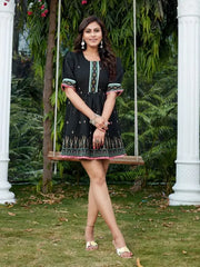 Buy Timeless Elegance: Black Heavy Embroidery Cotton Tunic Women’s Fashion Online - We Shine Heavy India