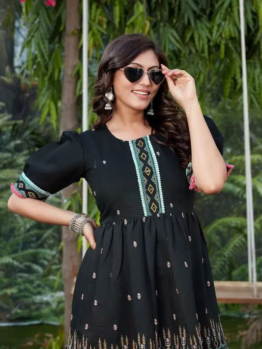 Buy Timeless Elegance: Black Heavy Embroidery Cotton Tunic Women’s Fashion Online - We Shine Heavy India