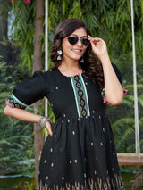 Timeless Elegance: Black Heavy Embroidery Cotton Tunic