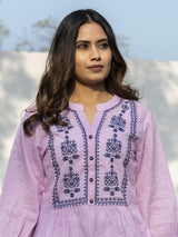 Embroidered Fit & Flare Lavender Cotton Tunic