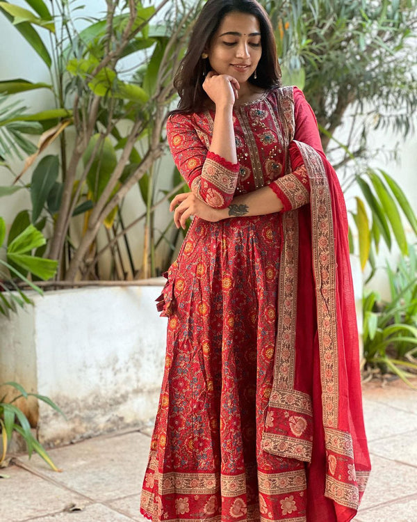 Red Maroon Voluminous Anarkali Suit Set