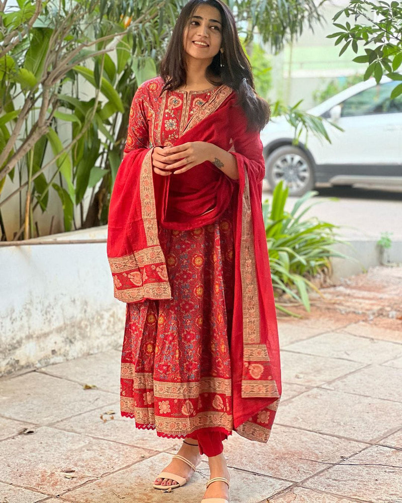 Red Maroon Voluminous Anarkali Suit Set