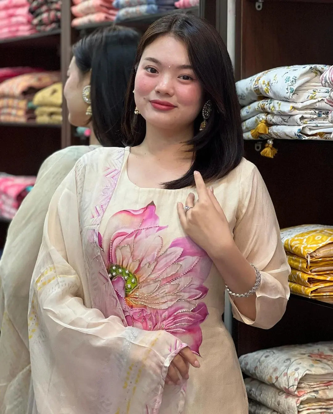 Buy Amazing Floral Digital Organza With Hand Work Neck Suit Set  Women’s Fashion Online - We Shine