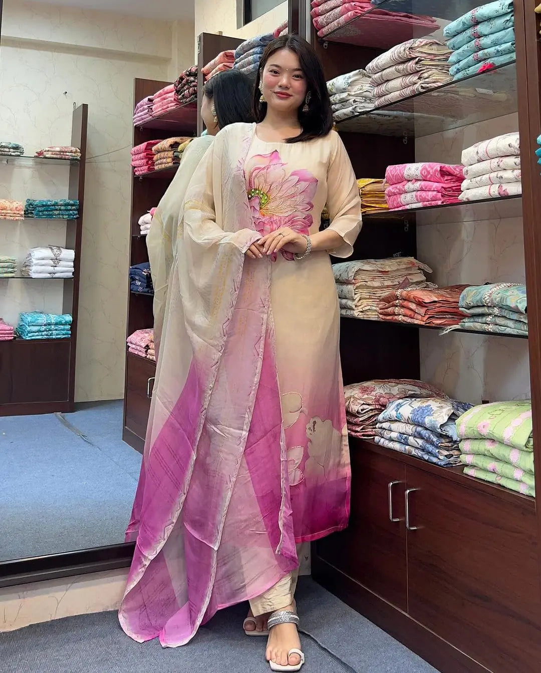 Buy Amazing Floral Digital Organza With Hand Work Neck Suit Set  Women’s Fashion Online - We Shine