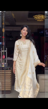 Women Embroidered Straight Kurta Set with Dupatta