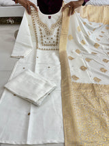 Women Embroidered Straight Kurta Set with Dupatta