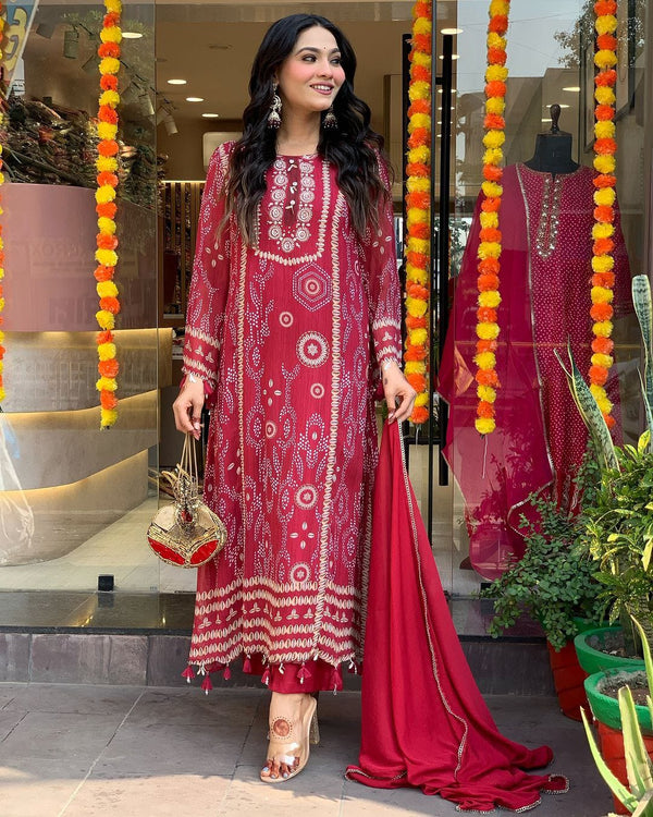 Premium Georgette Red Kodi Dress