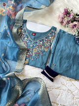 Women Embroidered Straight Kurta Set