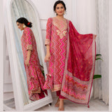 Women Viscose Rayon Kurta Pant Dupatta Set