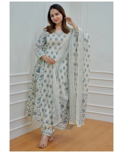Buy Grey White Cotton Afghani Kurti With Pant & Dupatta Set  Women’s Fashion Online - We Shine