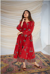 The Indian Ethnic Co. Red Ajrakh Cotton Jhabba Kali Co-ord