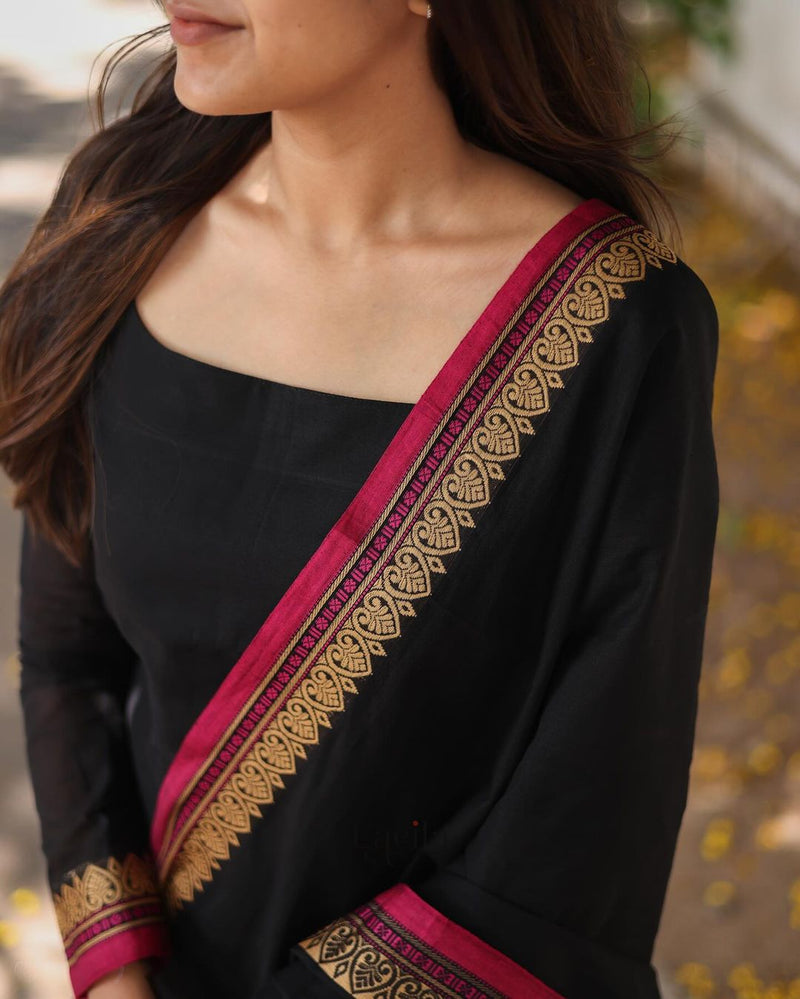 Black Bunny Suit Set in Pure Chanderi Silk