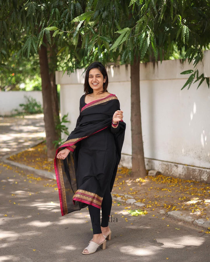 Black Bunny Suit Set in Pure Chanderi Silk