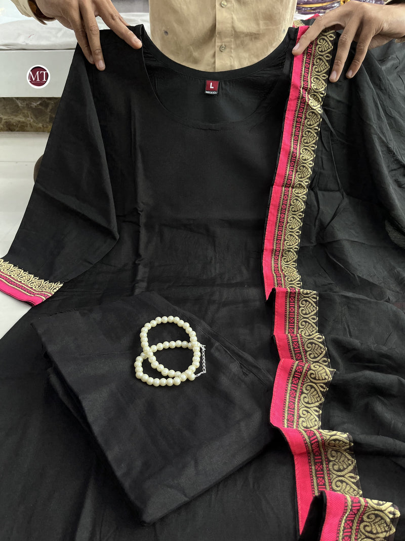 Black Bunny Suit Set in Pure Chanderi Silk